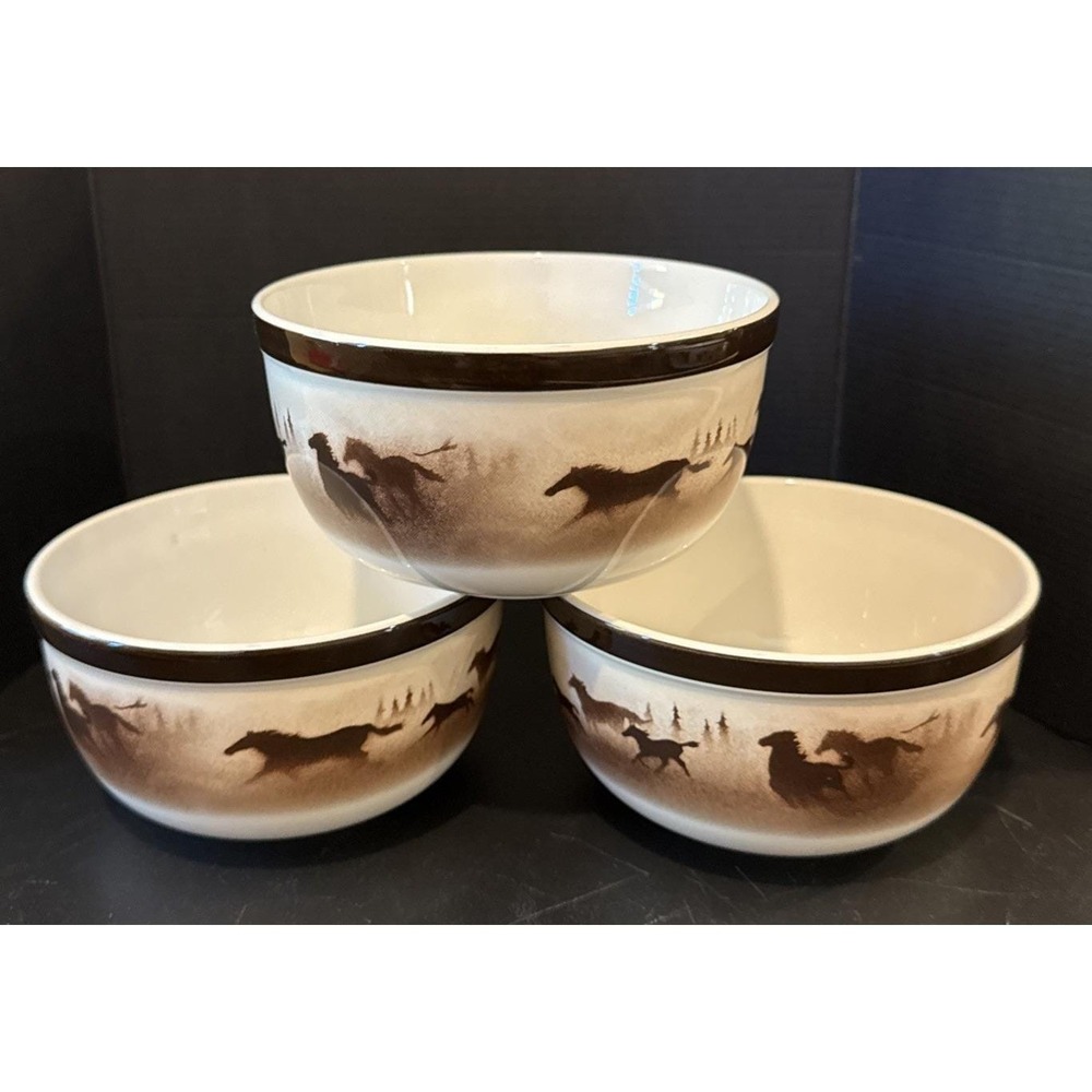 Big Sky Carvers Wild Horses Thomas Norby Soup Cereal Bowl Bowls Set Of 3 Western